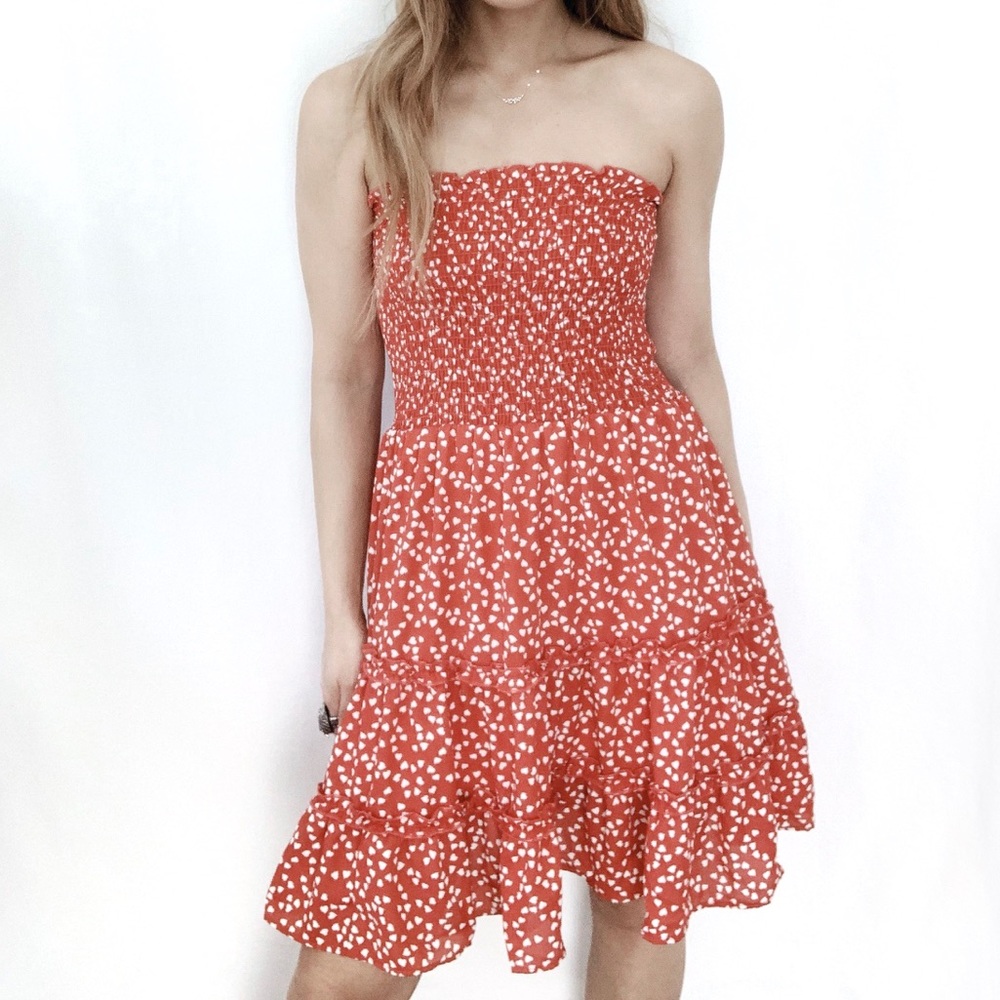 ✨HP✨ Smocked Mini Summer Dress Red Heart - Picture 2 of 6